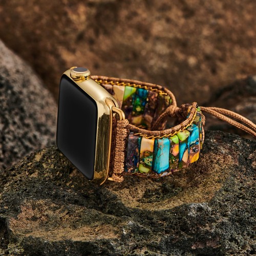Natural Jasper Stone Tube Strap Braided Watch Band for 38 40mm Apple iWatch - Picture 2 of 3