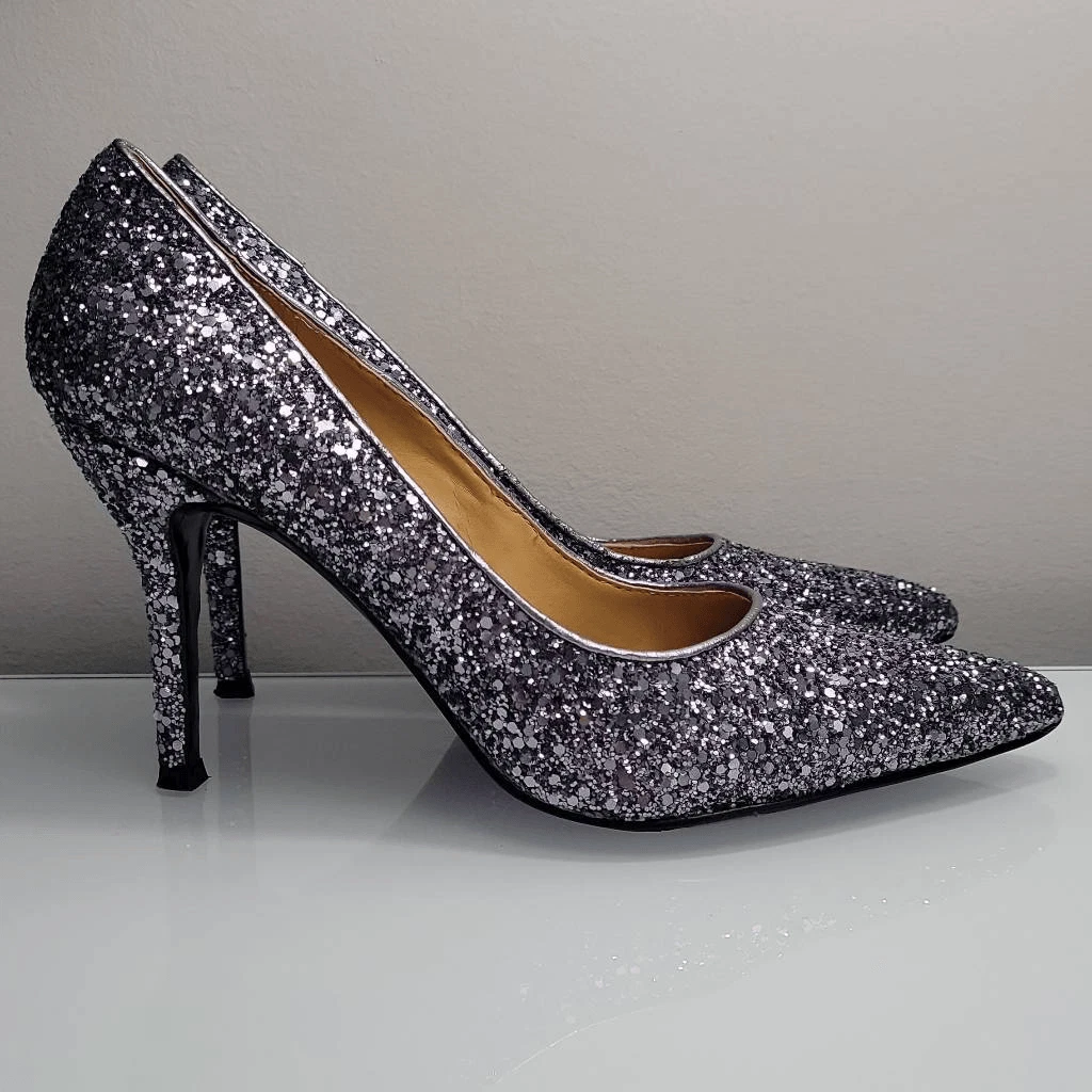 Nine West Women s Flax Silver Glitter Pumps Size 7