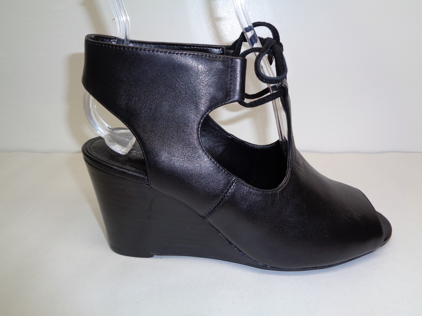 Ralph Lauren Size 6.5 M ALAYNA Black Leather Wedge Heels Pumps New Womens Shoes