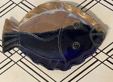 art pottery Blue FISH handmade Platter signed HENRY