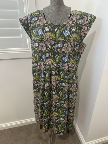 Mahashe Maha She Hibiscus Floral A Line Midi Dress 100% Cotton Size 18 Boho