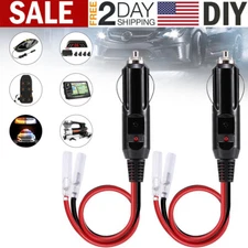 2Pcs 12-24V Fused Male Car Cigarette Lighter Socket Plug Connector Cable w/Leads
