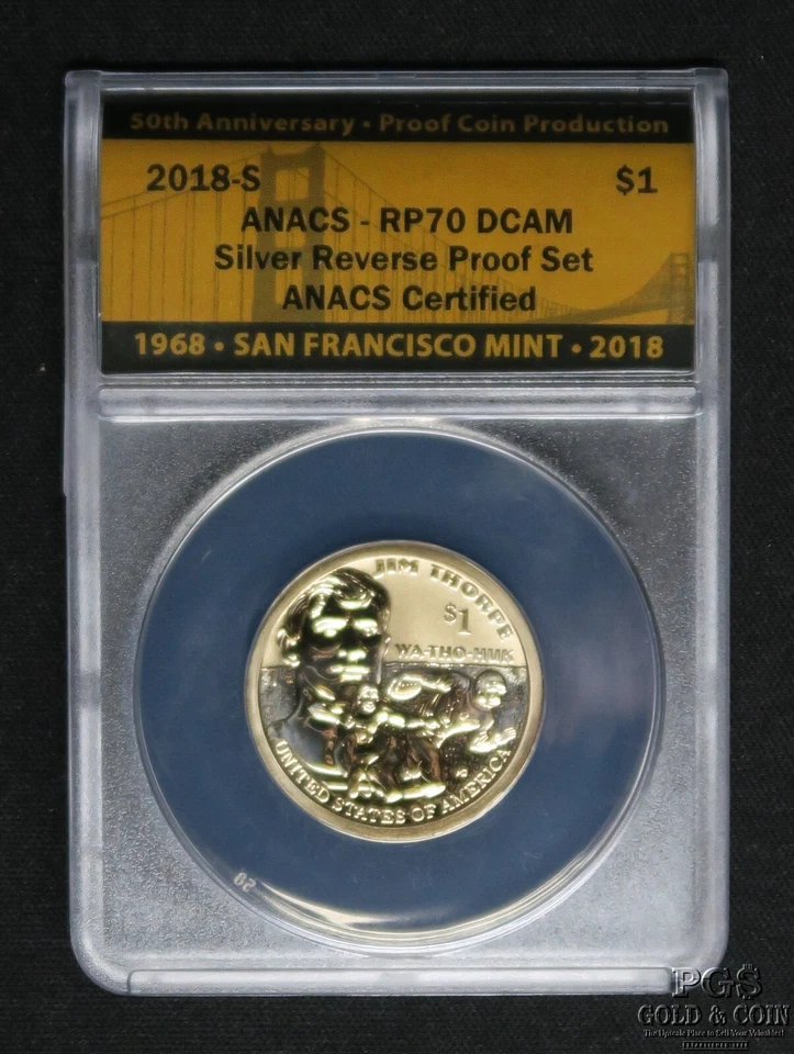 2018-S 50th Anniv Silver Reverse Proof Set RP70 ANACS 1c 5c 10c 25c 50c $1  - Image 2 of 4