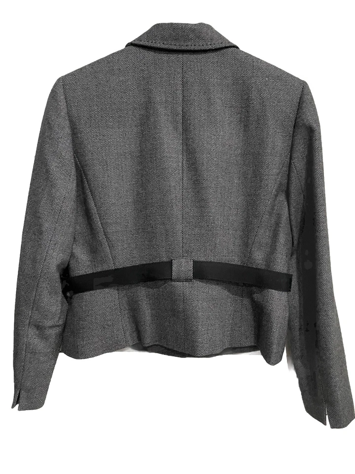 Tahari Wool Blazer Gray Women’s 10 Petite Adjustable Snap Bow Belt Fitted Jacket - Image 4 of 4