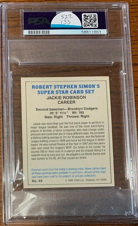 1986 TCMA Simon's Super Stars #48 Jackie Robinson PSA 7 Pop 1 one higher - Image 2 of 2