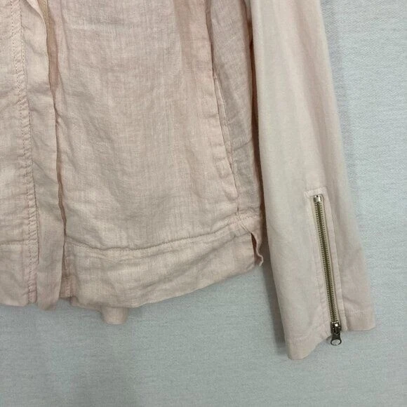 Flax Pink Blush 100% Linen Zip Up Moto Jacket Large - Image 4 of 4