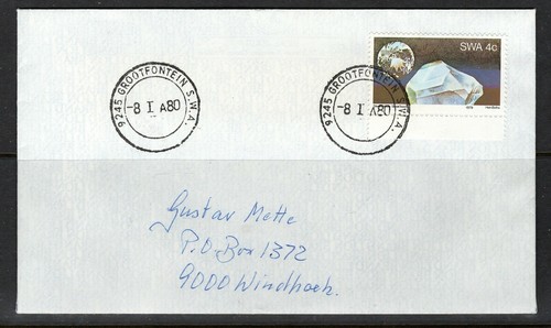 SWA Namibia Cover Grootfontein 08.01.1980 - 9245 SWA Topaz an Gustav Mette