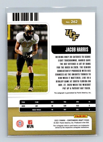 2021 Panini Contenders Draft Picks College Ticket Auto Jacob Harris #262 RC - Picture 2 of 2
