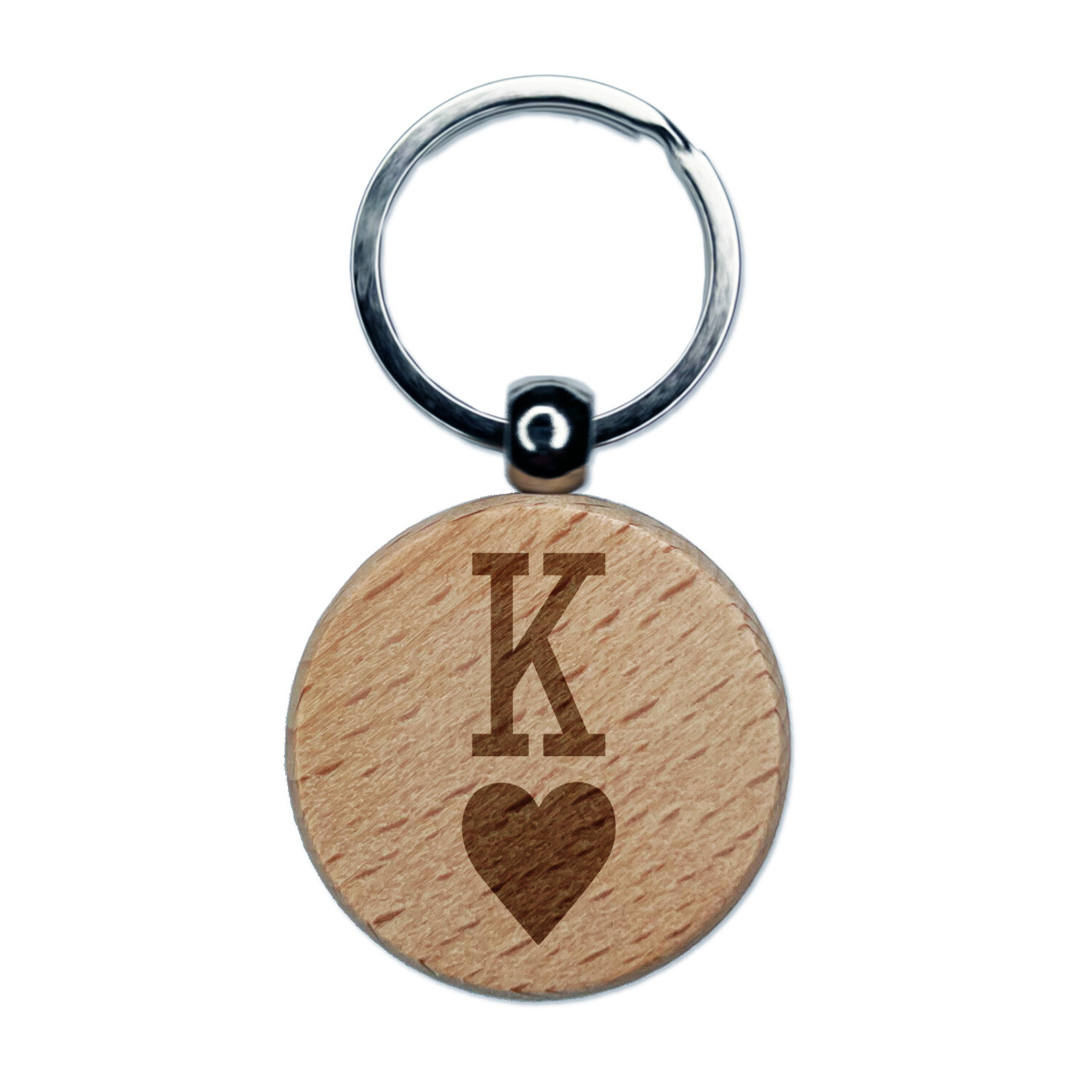 King of Hearts Wooden Keychain with Engraved Card Suit Charm
