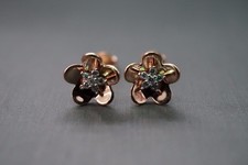 14K Solid Rose Gold Beautiful Flower Designed Cubic Zirconia Stud Earrings