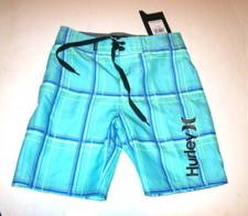 NEW Hurley 20 / 30 blue plaid board shorts boys youth swim trunks swimsuit
