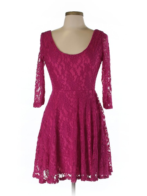 Lulu's Fine and Dine Lace Dress L Pink Sheer Floral Fuchsia w Modcloth Bonus | eBay