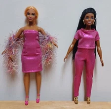 Curvy Barbie 11 1/2" Doll Clothing Pink Metallic Top, Pants, Dress plus Boa