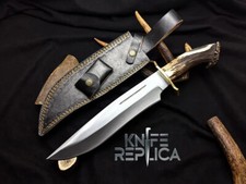 Coltello da caccia personalizzato fatto a mano in acciaio al carbonio con manico in corno di cervo, con coperchio