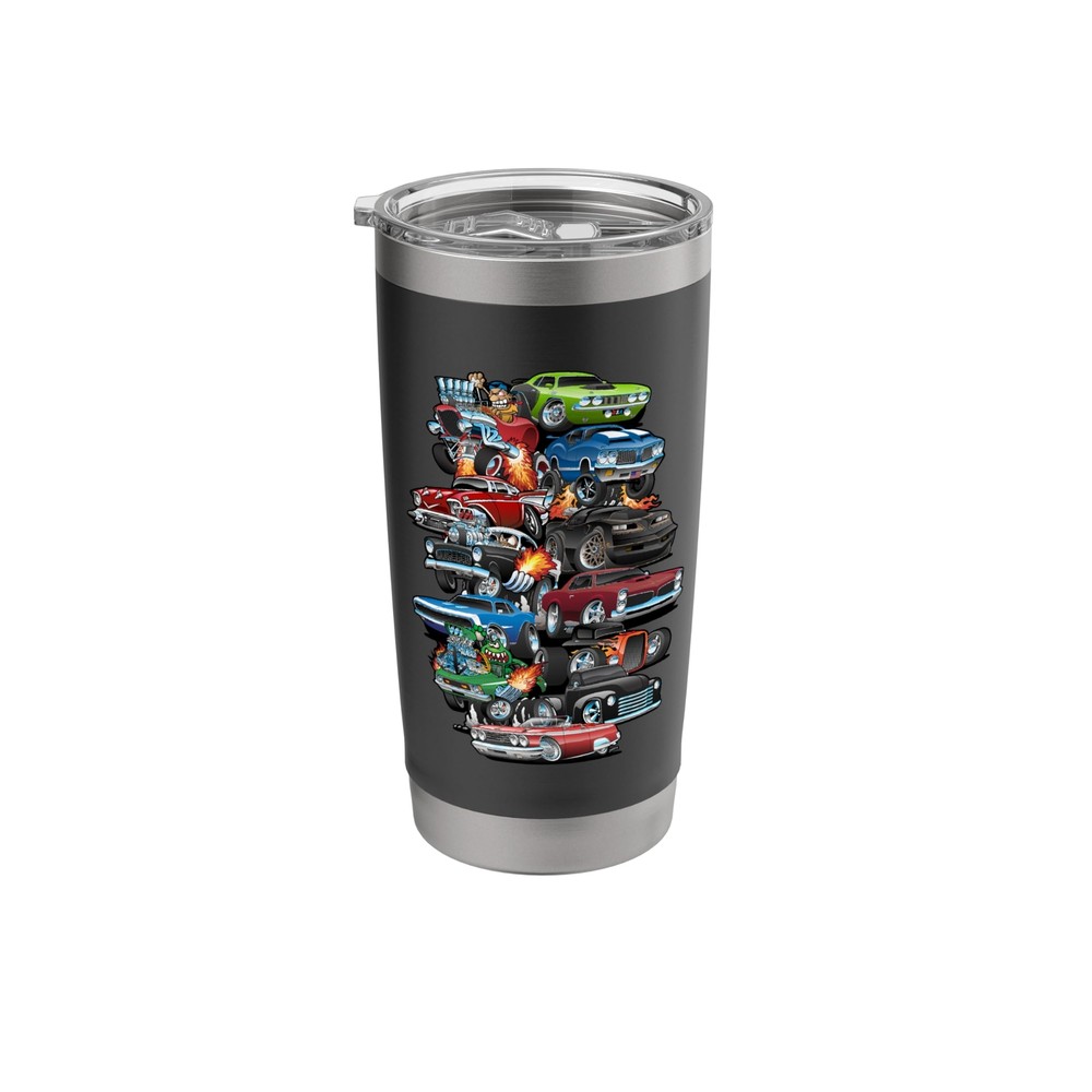 Hotrods, Classic Cars, Muscle Cars, and Race Cars Cartoons Stainless Steel In...