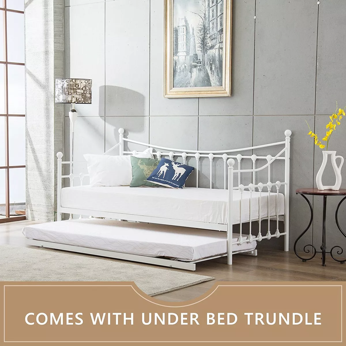 Daybed with under bed guest trundle white guest metal day bed 3ft