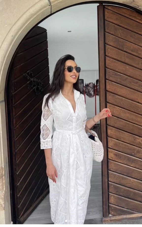 ZARA SS24 EMBROIDERED MIDI SHIRT DRESS ECRU S L 4786/092 NWT