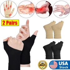 2Pairs Thumb Arthritis Compresses Gloves Breathable Wrist Support Belts Gel Hand