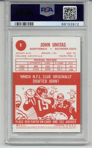 2000 TOPPS CHROME UNITAS REPRINT #R7 JOHNNY UNITAS COLTS PSA 10 LOW POP 1 RARE - Picture 2 of 2