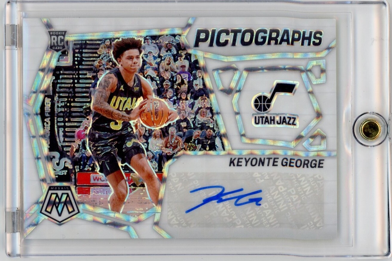 Keyonte George 2023-24 Panini Mosaic Auto Pictographs White Prizm /25 Rookie