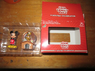 Disney's Our Family Tree Holiday Celebration Mickey Figure & Pluto snowglobe NEW