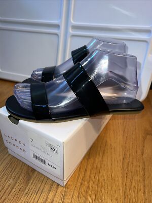 Lauren Conrad Black FIREFLIBLACK 2 Strap Slide Sandals Size 7 Patent Leather new