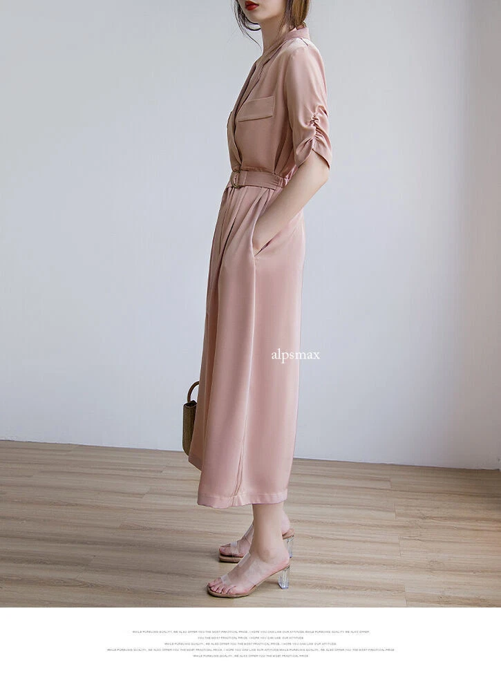 OFF WHITE Abito rosa completo colletto donna con cintura OL formale estivo linea A vita gonne lunghe