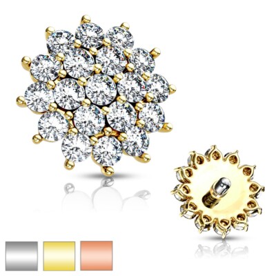 Sunburst Gem Dermal Anchor Tops Internally Threaded Screw Rings Studs Piercings