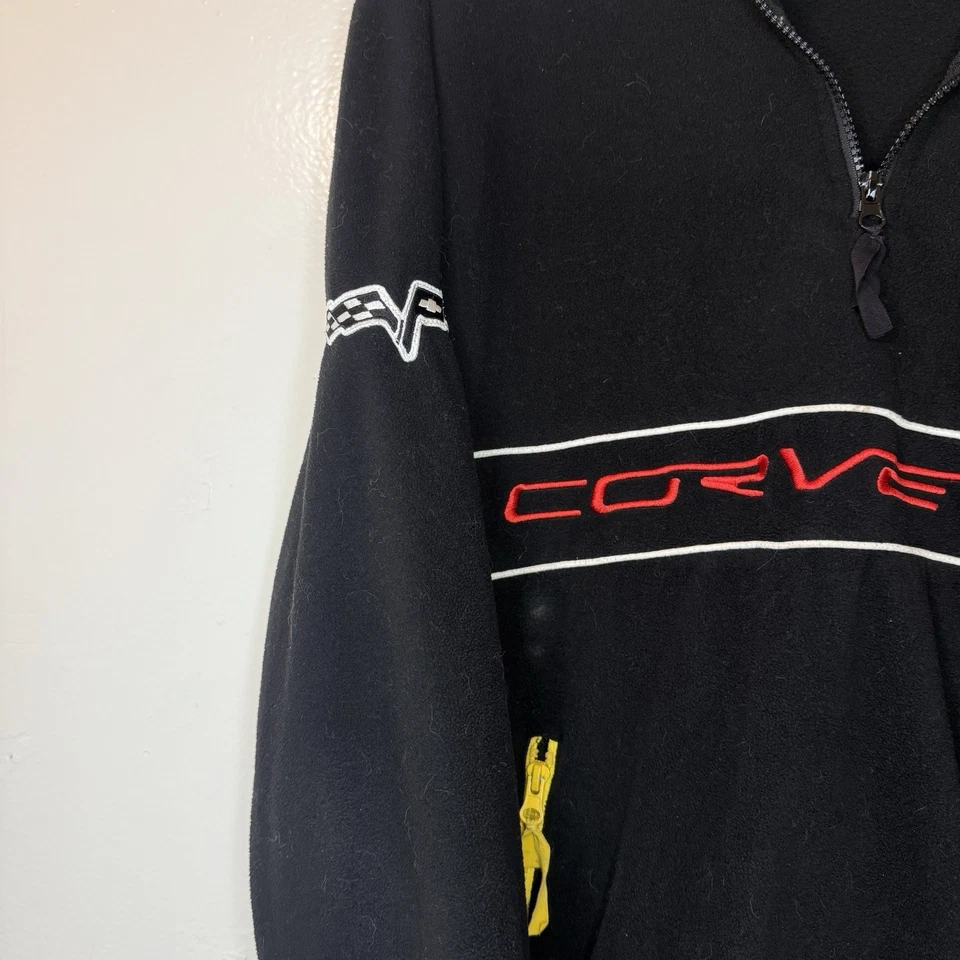 Pulôver de lã vintage CHEMISTRY preto corveta remendos de corrida zíperes amarelos G - Imagem 3 de 4