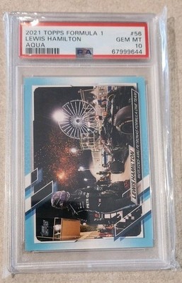2021 TOPPS FORMULA 1 LEWIS HAMILTON AQUA #154/199 #56 PSA 10