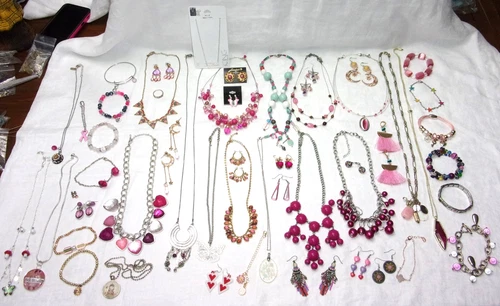 52 Pc Vintage-Now Costume Jewelry Lot - all kinds of Goodies! PINK LOT!