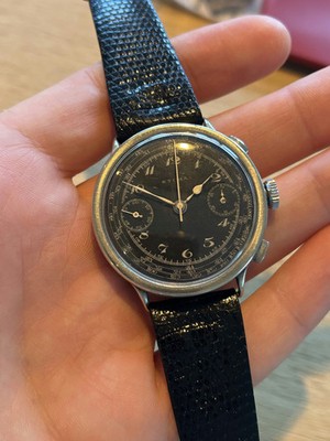 Stima Chronograph Valjoux 22 | Black Dial Breguet Numerals | 38mm | Sold As-Is