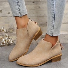Womens Ankle Boot Pointed Toe Booties Ladies Formal Casual Back Zip Winter Shoes