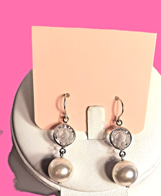 Imitation Pearl Drop/Dangle Earrings for Pierced Ears Silver Color Clear Acrylic