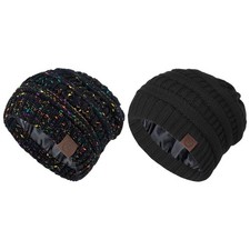 2 Pack Satin Lined Beanie for Women Men Teen - Slouchy Warm Winter Hats with ...