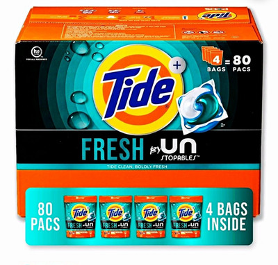 Tide Fresh by Unstopables Laundry Detergent Pods, Fresh Scent 80 Loads HE