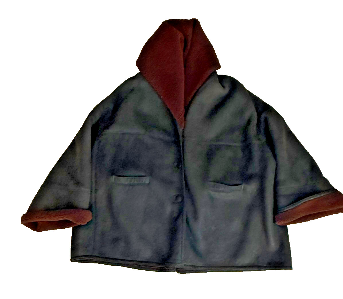 AUTH VNTG 80's Romeo Gigli Dark Leather Oversized Hooded Women's Coat SZ 42/6 - second product detail image