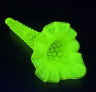 Fenton Topaz Opalescent Hobnail Epergne Horn 5.75" Vaseline Uranium Glass HTF