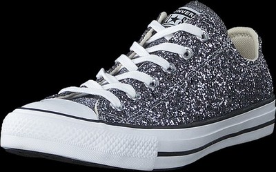NWT Womens Low Converse ctas ox Silver & Black Glitter size 6.5 EUR 37