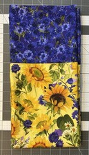 Homemade Cotton Sunflowers With Blue Floral Cuff Pillowcase - handmade, std size