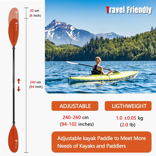 Kayak Paddles with Fiberglass Shaft and Reinforced PP Blade, Floating Adjustable - Picture 5 of 7