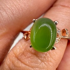 925 Sterling Silver Ring 8x6mm Green Natural Emerald Gemstone Zircon Leaf Gift