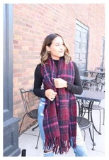 Panache Accessories Long Scarf Scarves Shall Fringe Edge 24"x72" Purple Plaid