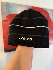 YORK NY JETS NFL ADULT EMB. LOGO KNIT BEANIE HAT OSFM Striped Black NFL