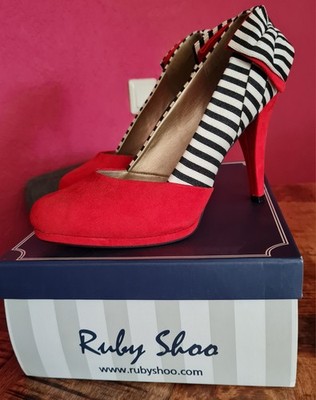 Ruby Shoo Katie Pumps Rot Gestreift mit Schleife  Ungetragen  Gr. 40 TOP