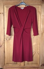 Dark red cut out waist bodycon dress shoulder pads, XS