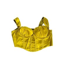 PrettyLittleThing Women's 26 Plus Yellow Chartreuse Satin Ruched Bust Corset Top