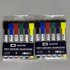 QUARTET 2 PACKS of 6 MARKERS Each Mini Dry-Erase Markers w/ Eraser Magnet
