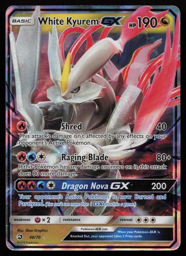 White Kyurem GX 48/70 Holo GX Rare Dragon Majesty Pokemon Heavily Played