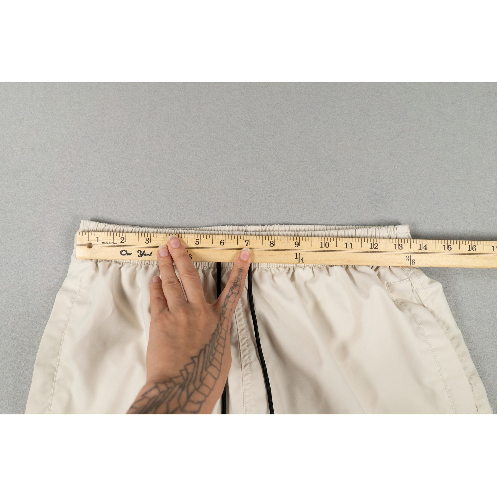 YoungLA Mens Athletic Gym Shorts Logo Drawstring Beige Size Small Streetwear image 3